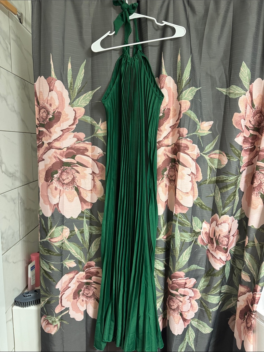 SHEIN Emerald Green Halter Pleated Maxi Dress